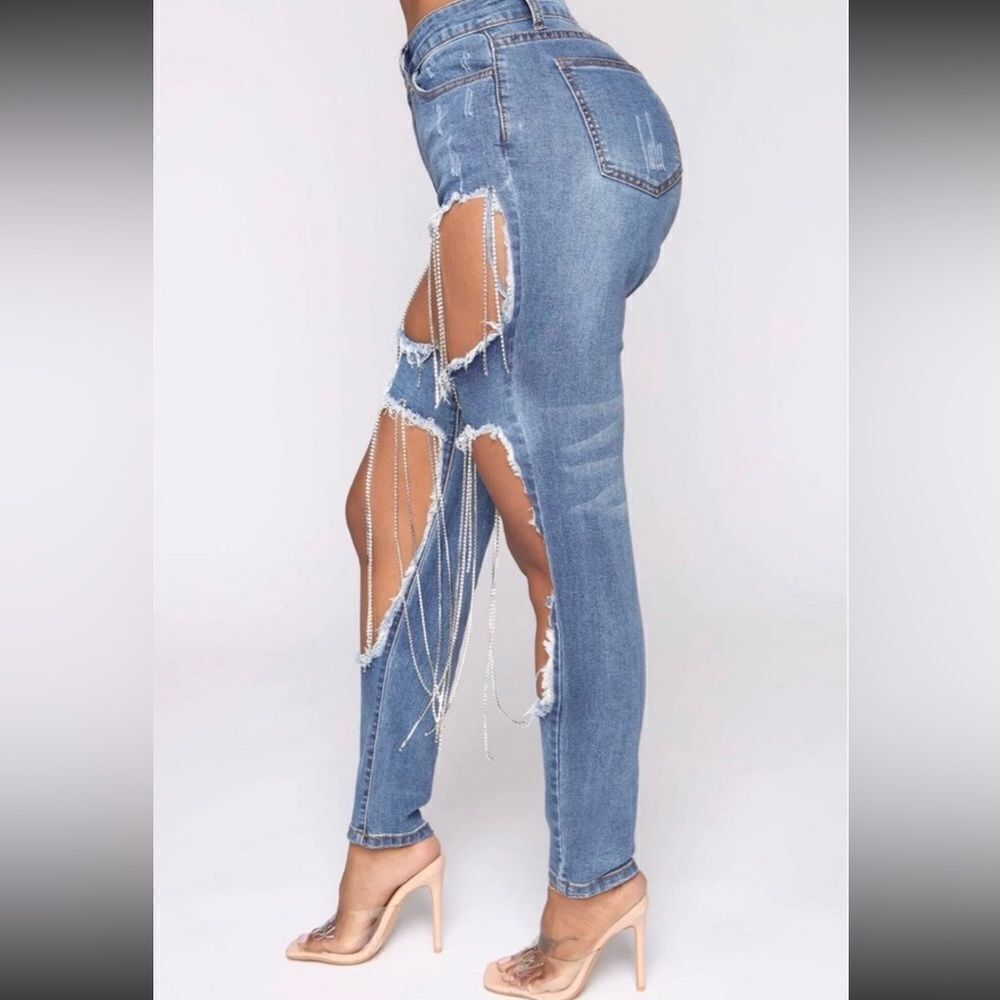Fashion nova diamond tears‎ midrise skinny jeans Size M D40 - Picture 4 of 10